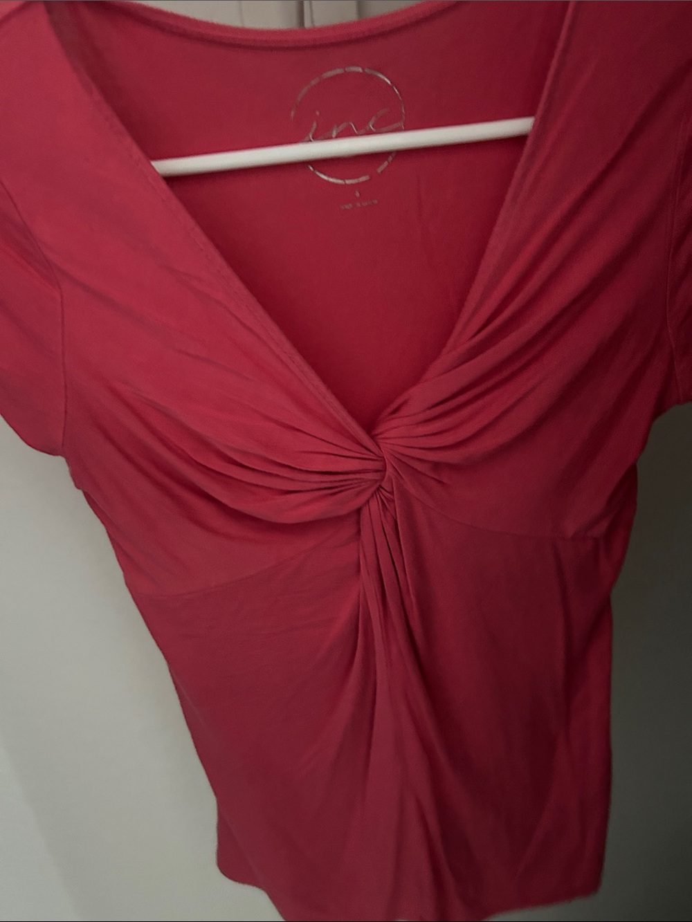 Twist Front V-Neck Top in Deep Coral